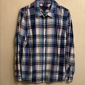 Tommy Hilfiger Women Classic Fit Blue Plaid  Button Down Shirt Size Extra Large